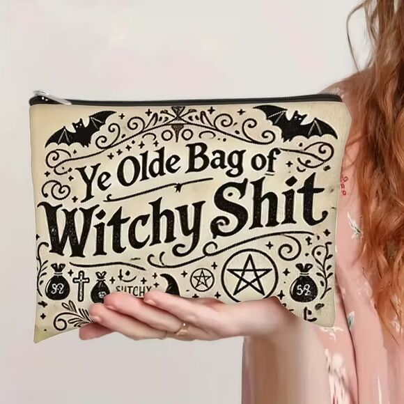Witch Pentagram Ye Olde Bag of Witchy Stuff Double-Sided Zipper Makeup Pouch - Picture 4 of 4